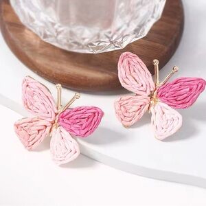 Woven Butterfly Earrings in Pink and Gold